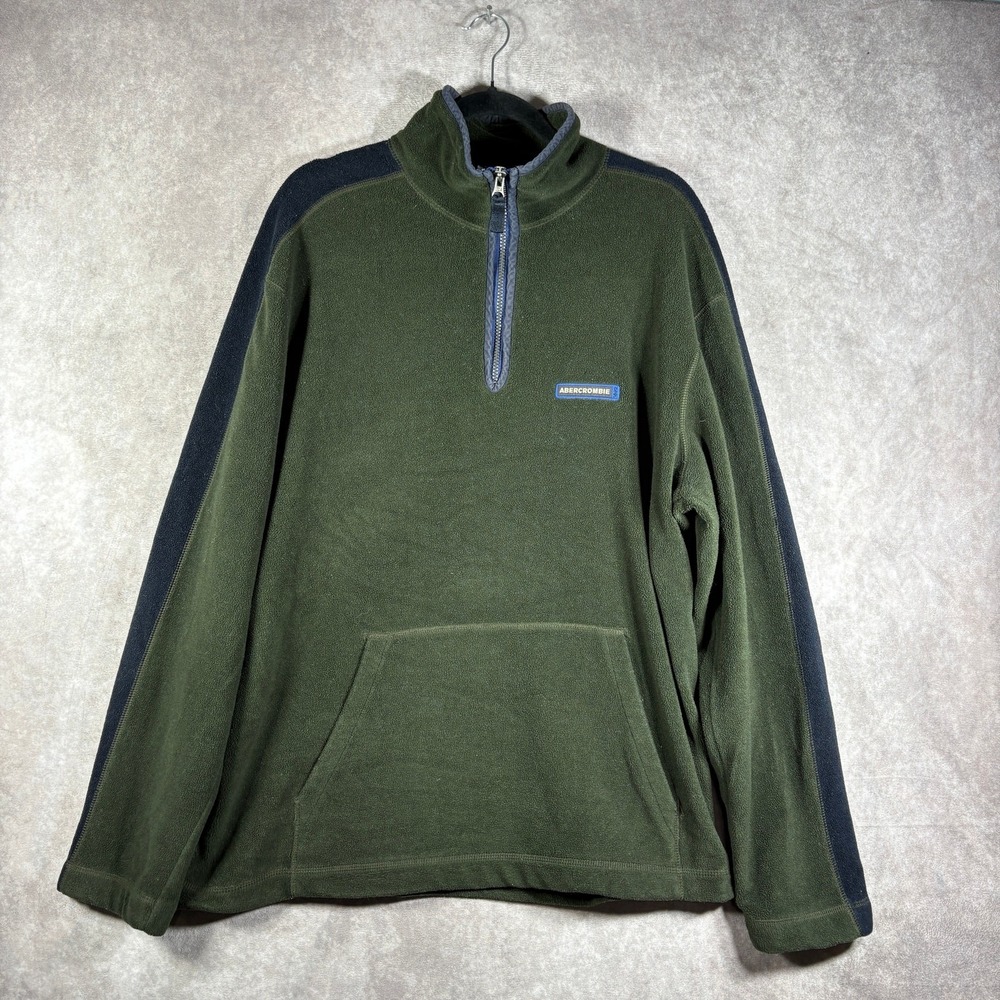 Vintage Abercrombie & Fitch Quarter Zip Sweater Mens Large Green Fleece Pullover